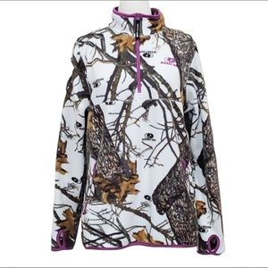 Mossy Oak Camouflage Fleece Pullover with Purple Trim, Large